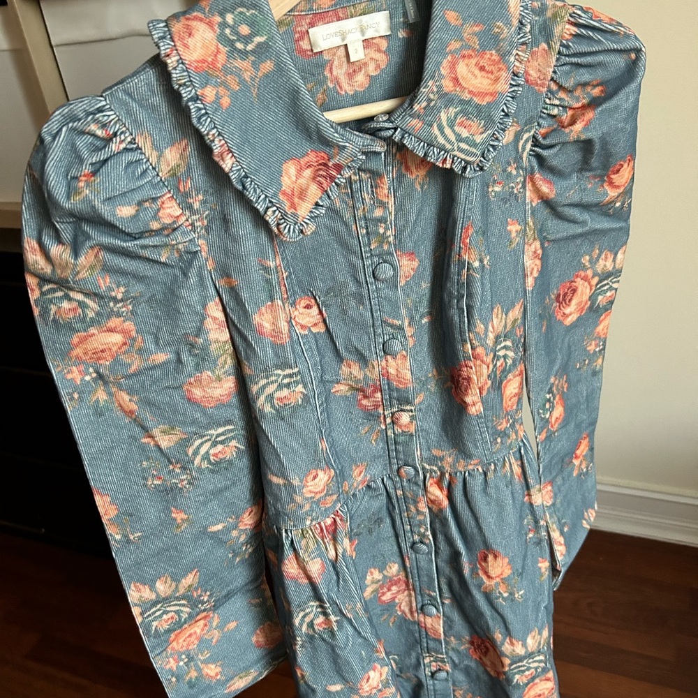 NWOT Loveshackfancy Beyers Ruffle Trim Collar Corduroy Puff Sleeve Mini Dress 2 - Picture 13 of 17